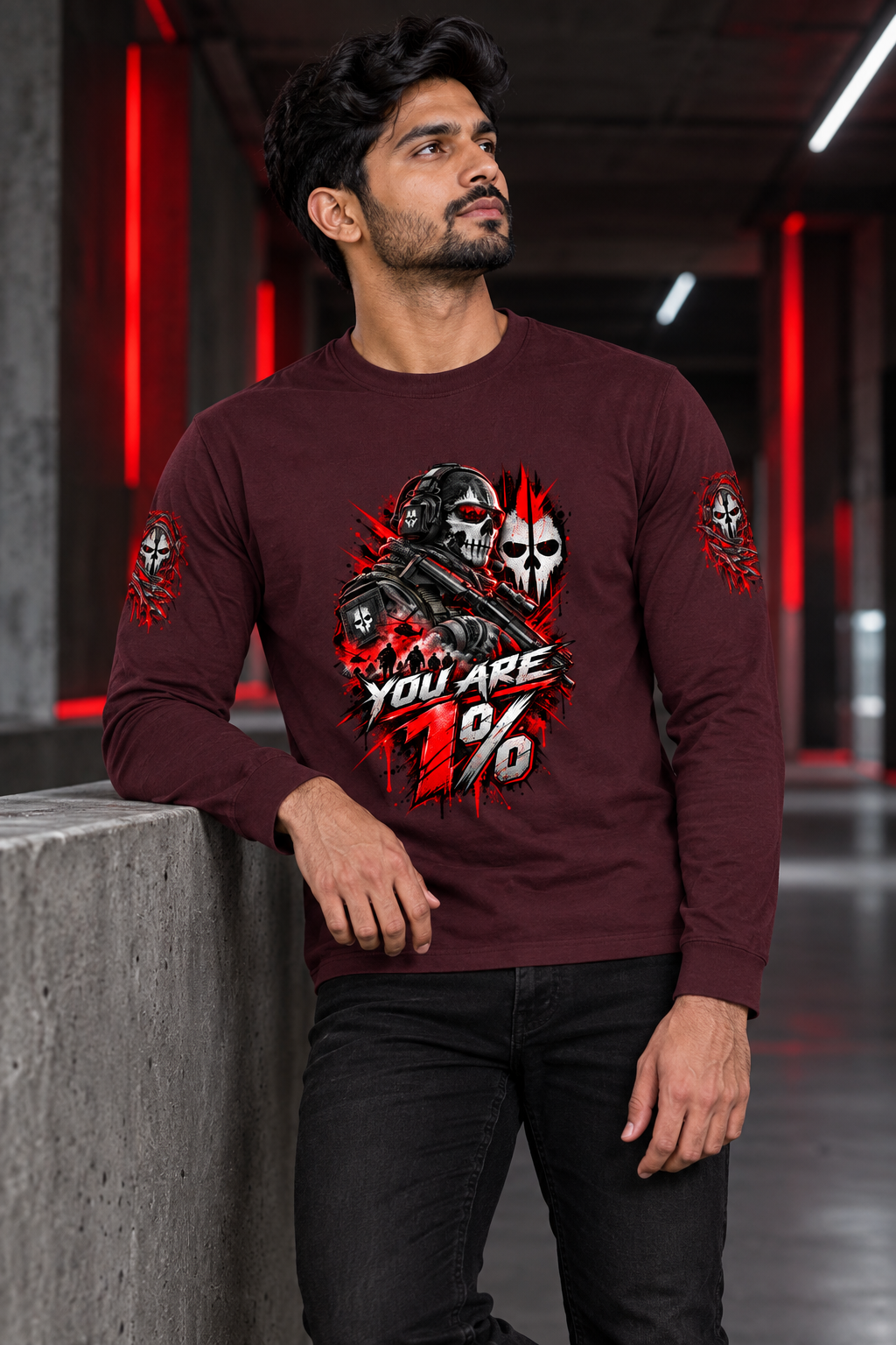 1% Maroon male model