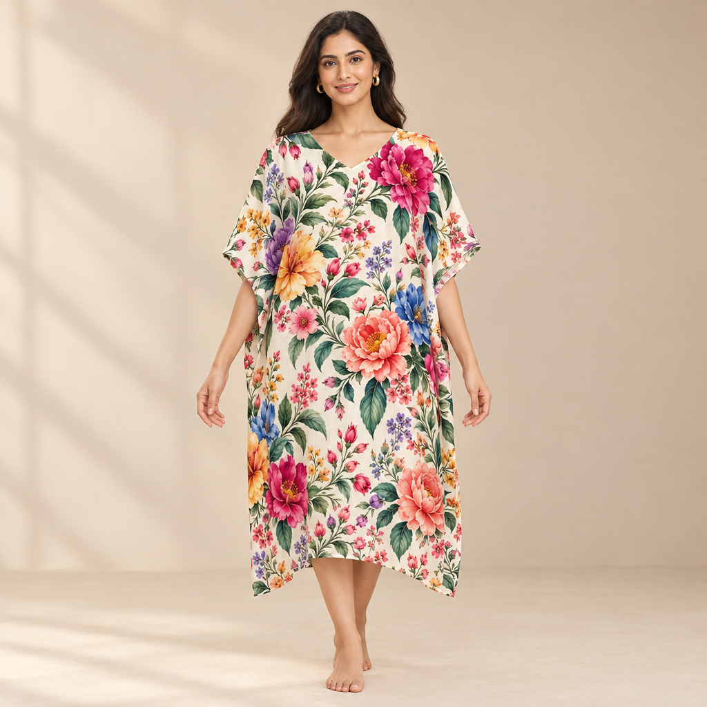 AOP Female Kaftan White model preview