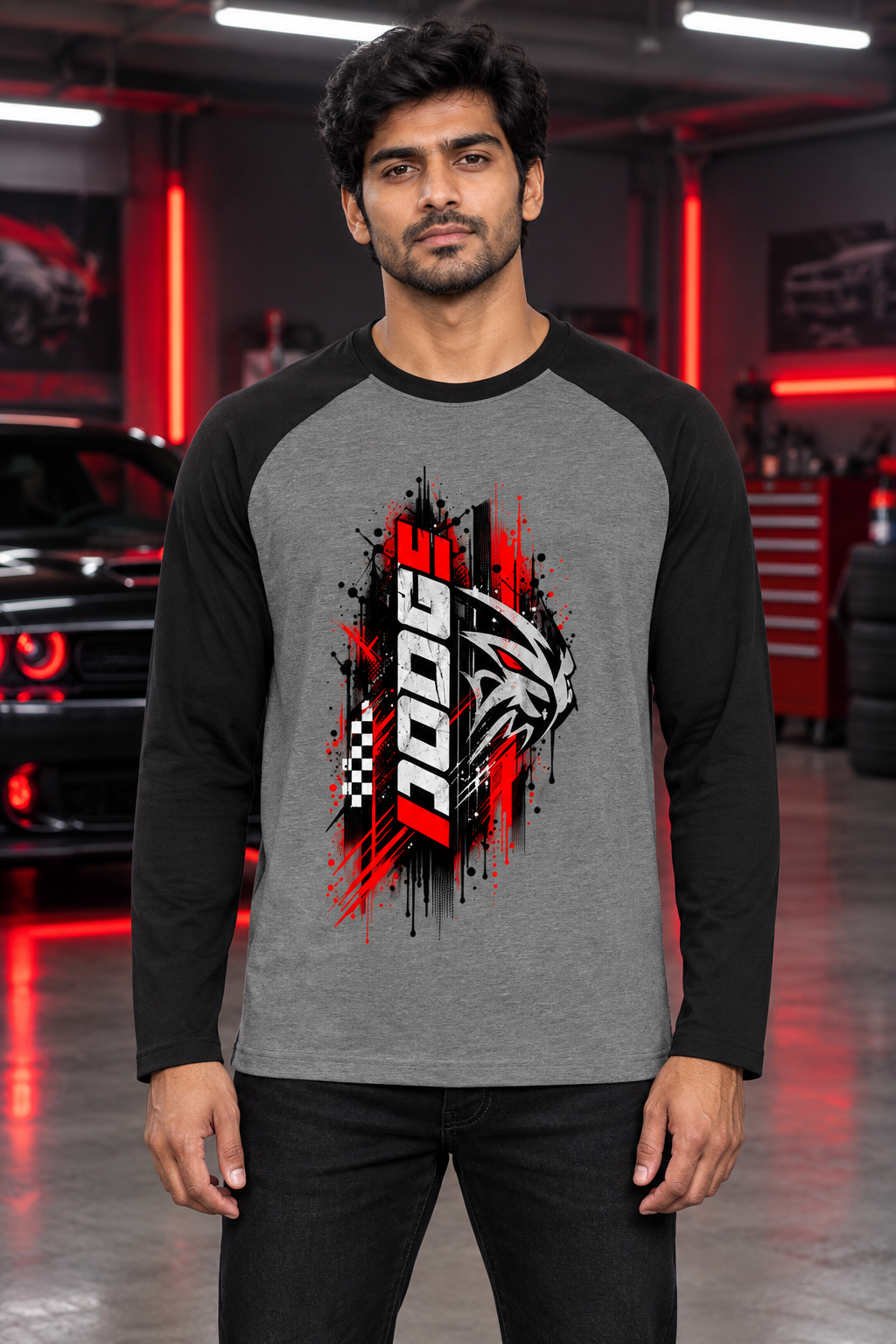 Charcoal melange raglan male model