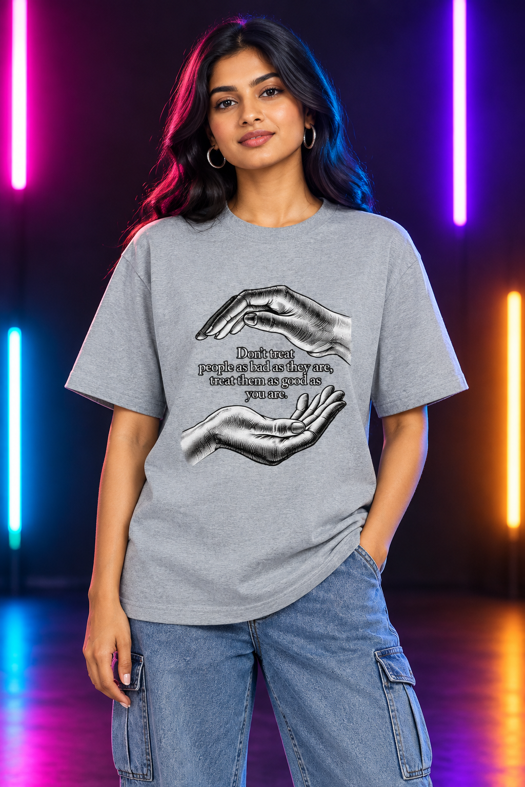 Grey Melange female model, multi-color