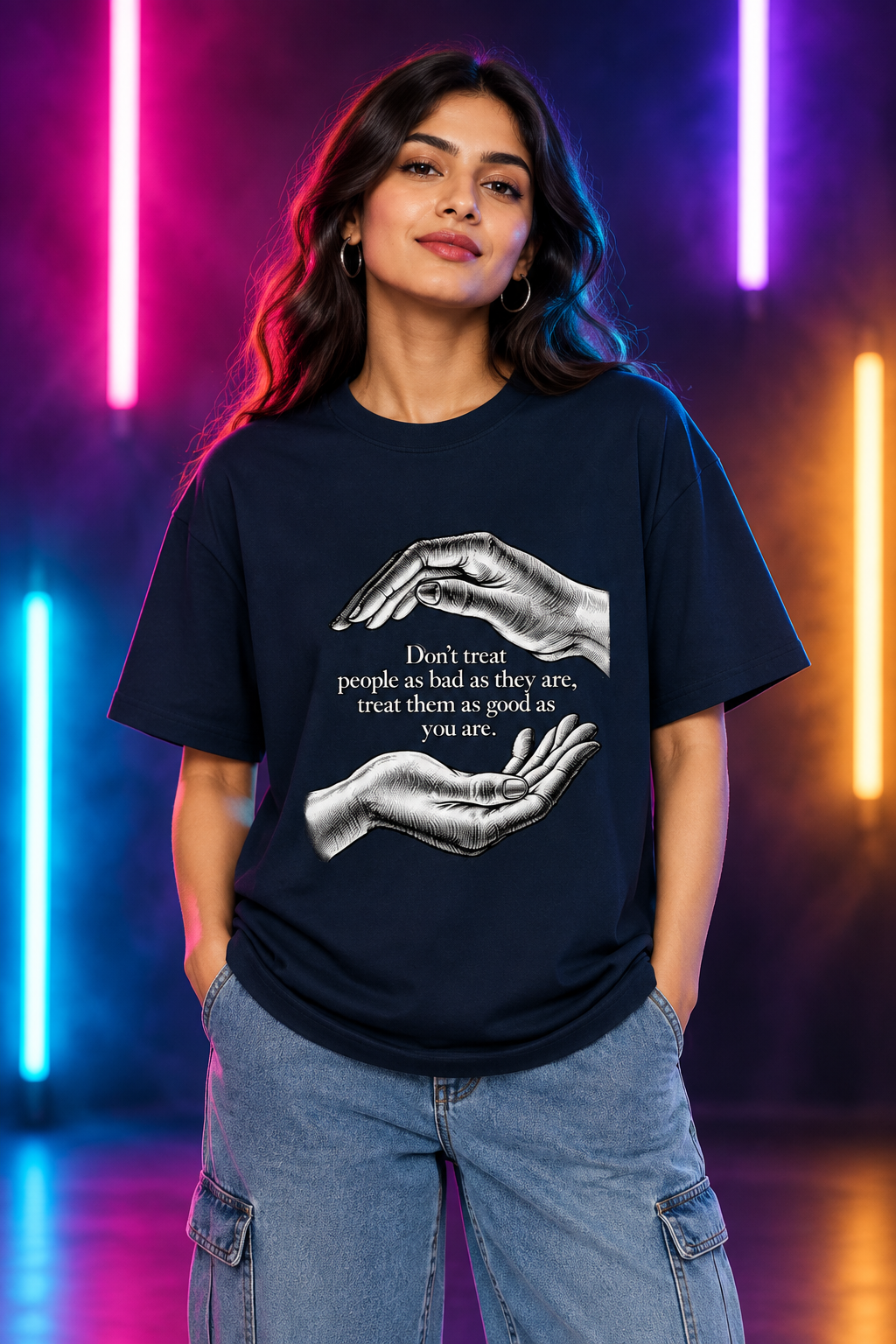 Navy Blue female model, multi-color