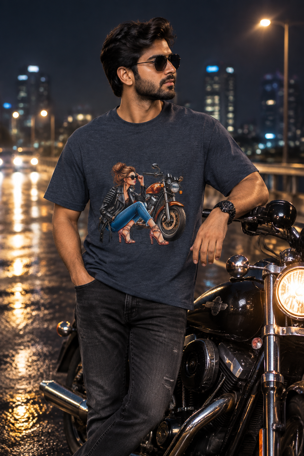 Navy Melange biker model
