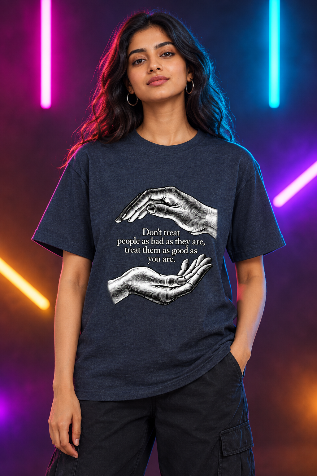 Navy Melange female model, multi-color