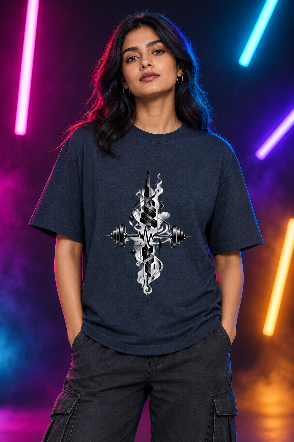 Navy Melange female model