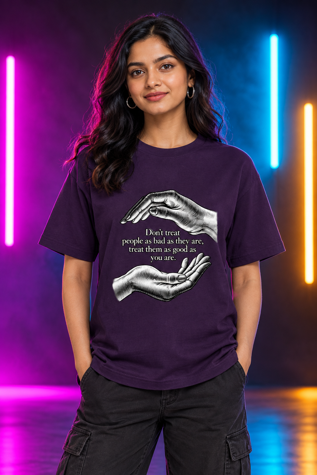 Purple female model, multi-color