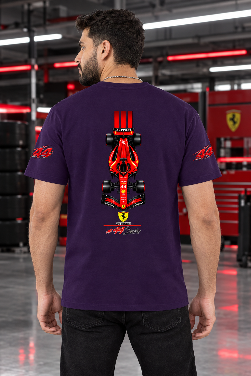 Purple male model back