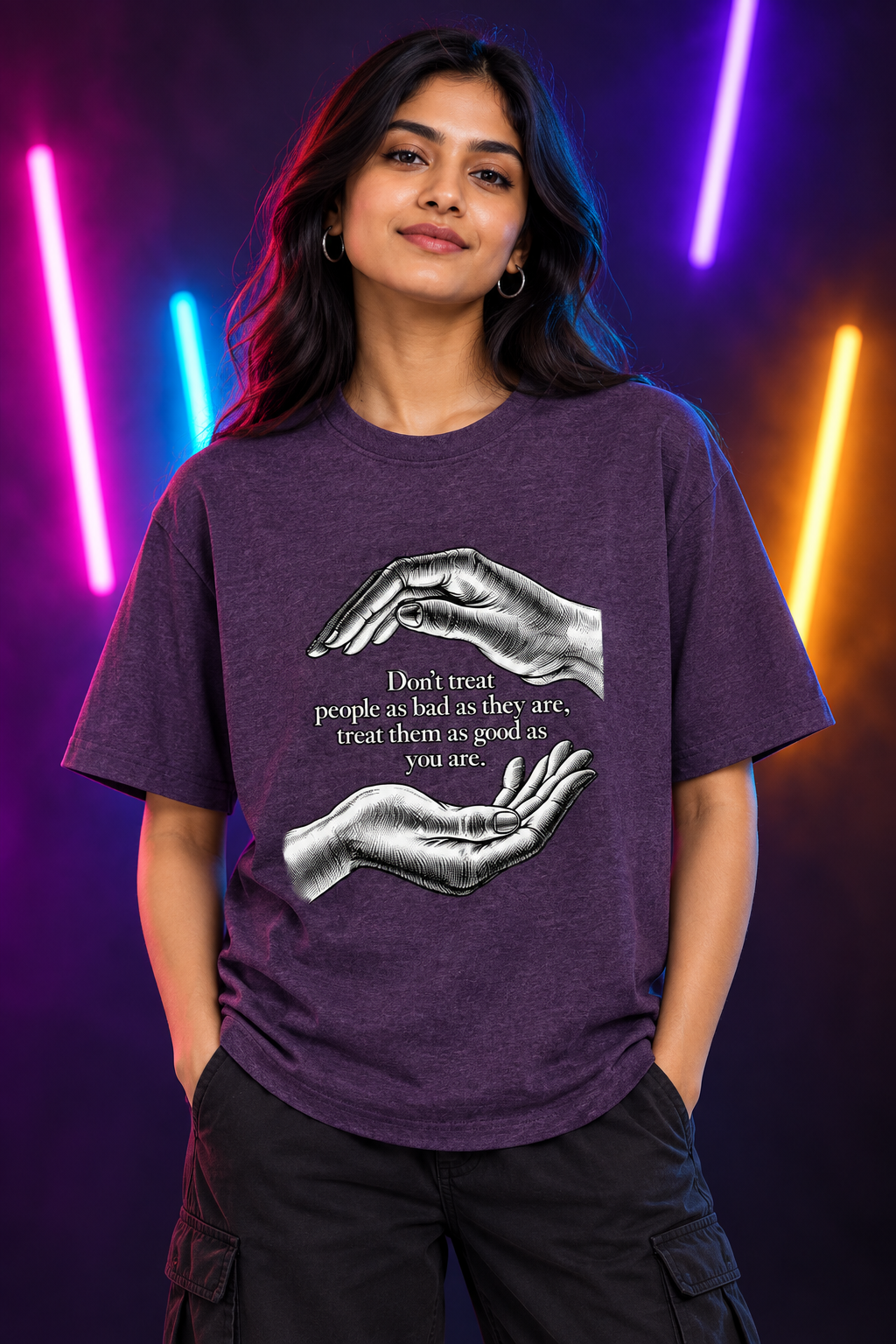 Purple Melange female model, multi-color