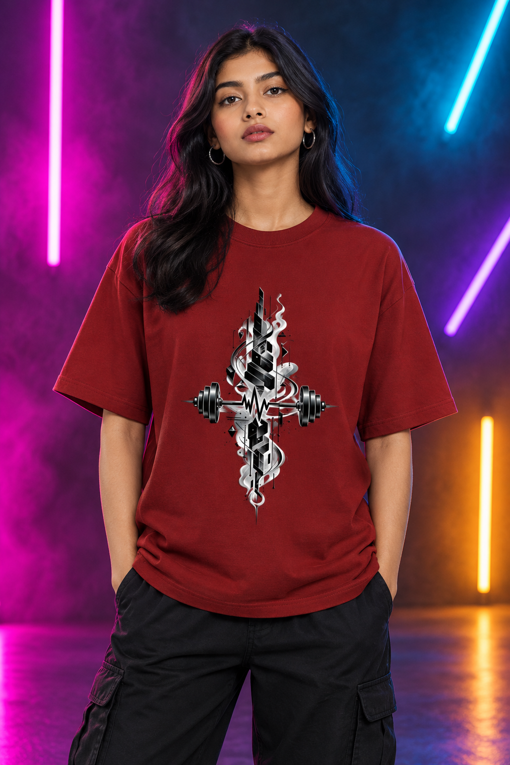 Red female model