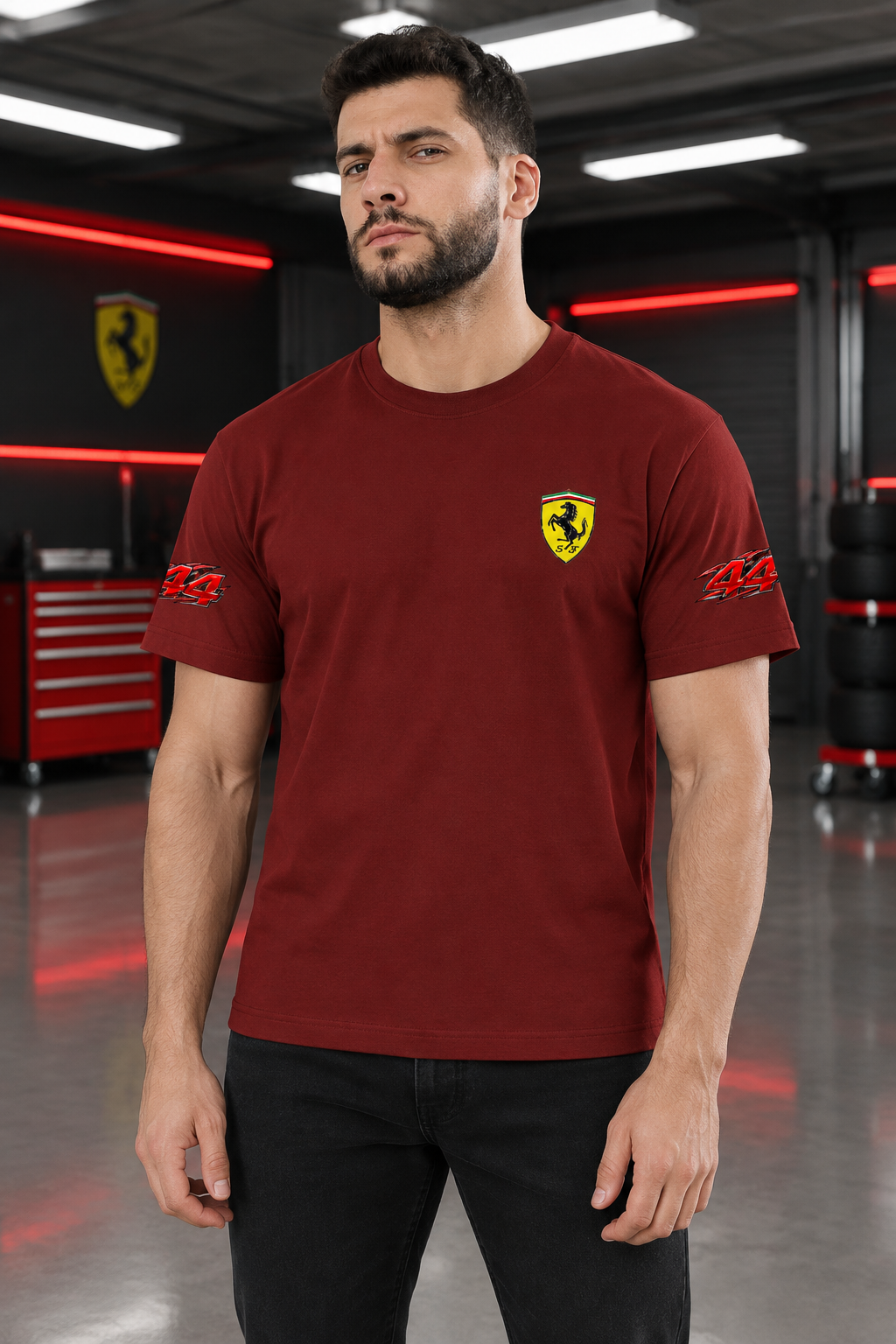 Red male model front