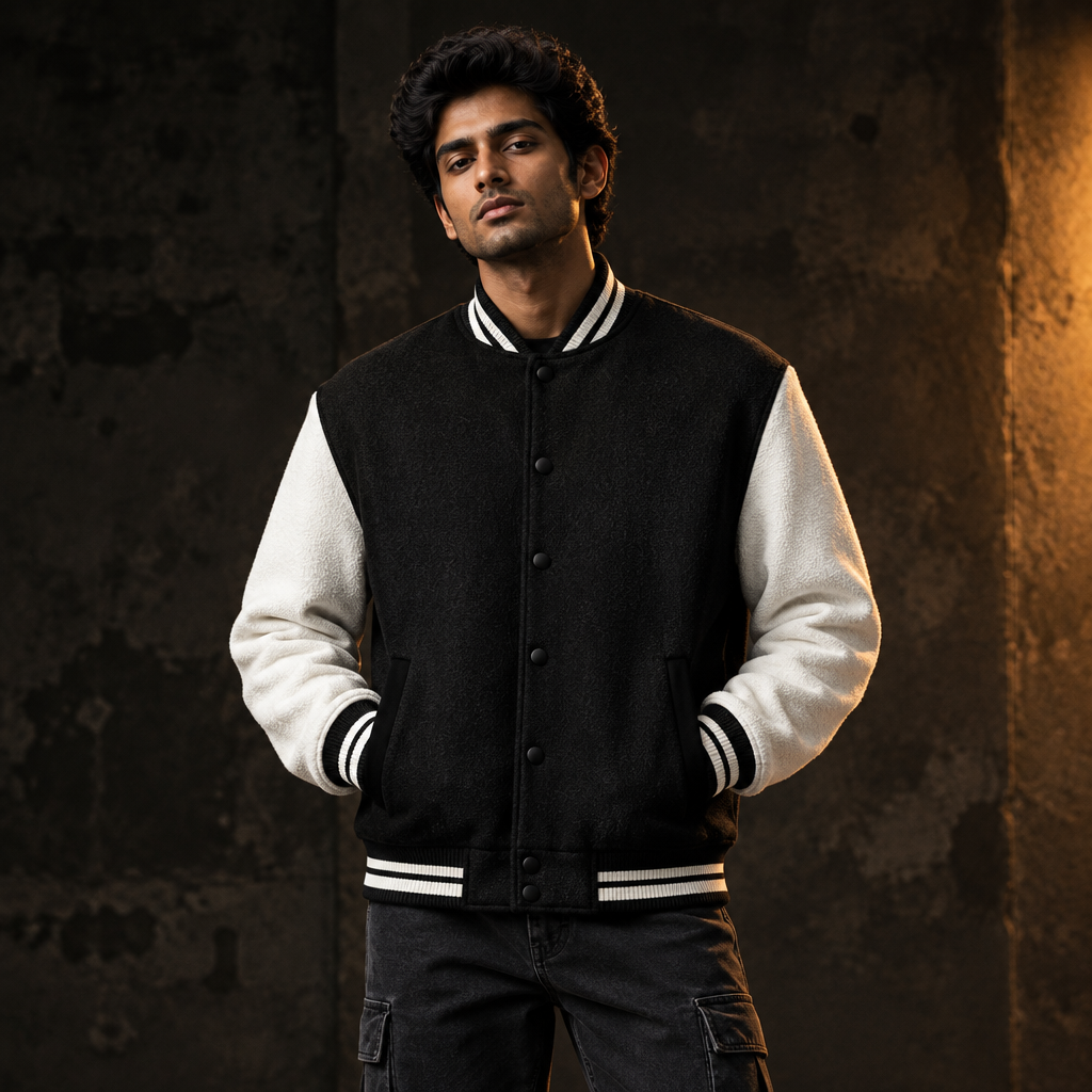 Varsity Jacket Black model preview