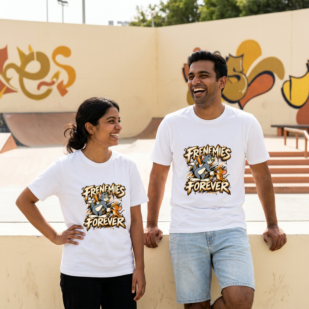 White happy male and female model preview